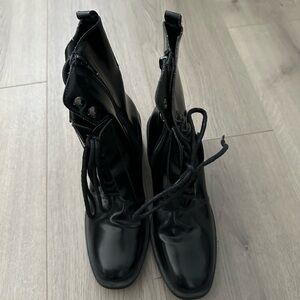 Zara Block Heel Lace up Combat Boots - Size 39
